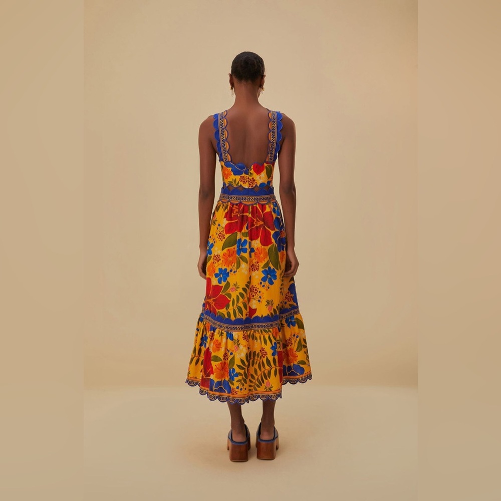 Farm Rio Floral Yard Linen-Blend Midi Dress - Picture 4 of 8